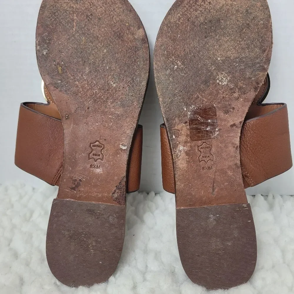 Tory Burch Patos Disk Womens Flip Flops Sandals Size 8.5 Brown Leather